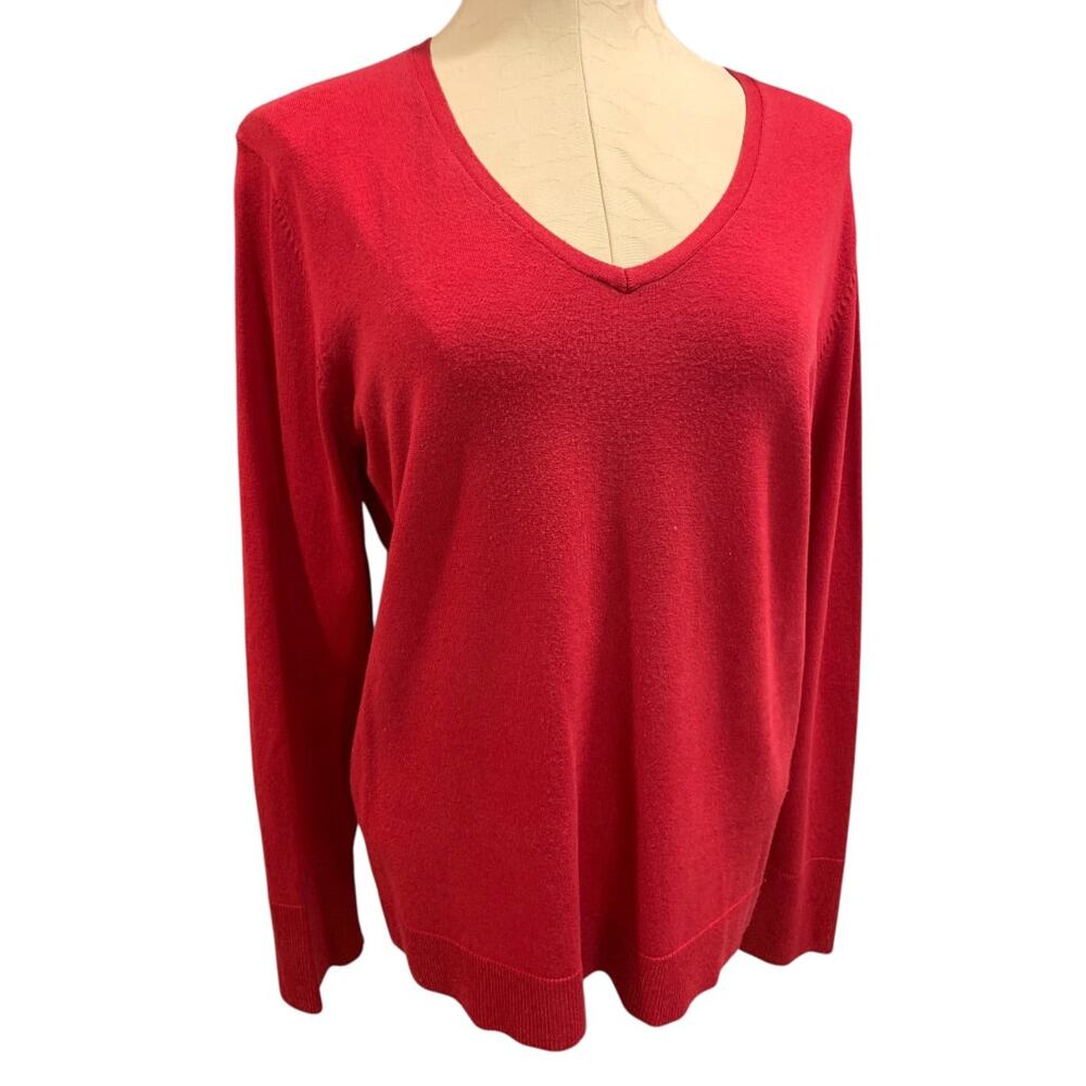 XL Chicos Womens Raspberry Red Lightweight V-Neck Sweater Silk Blend